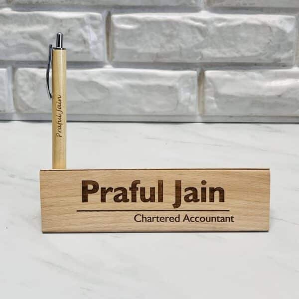 customised wooden pen stand with name